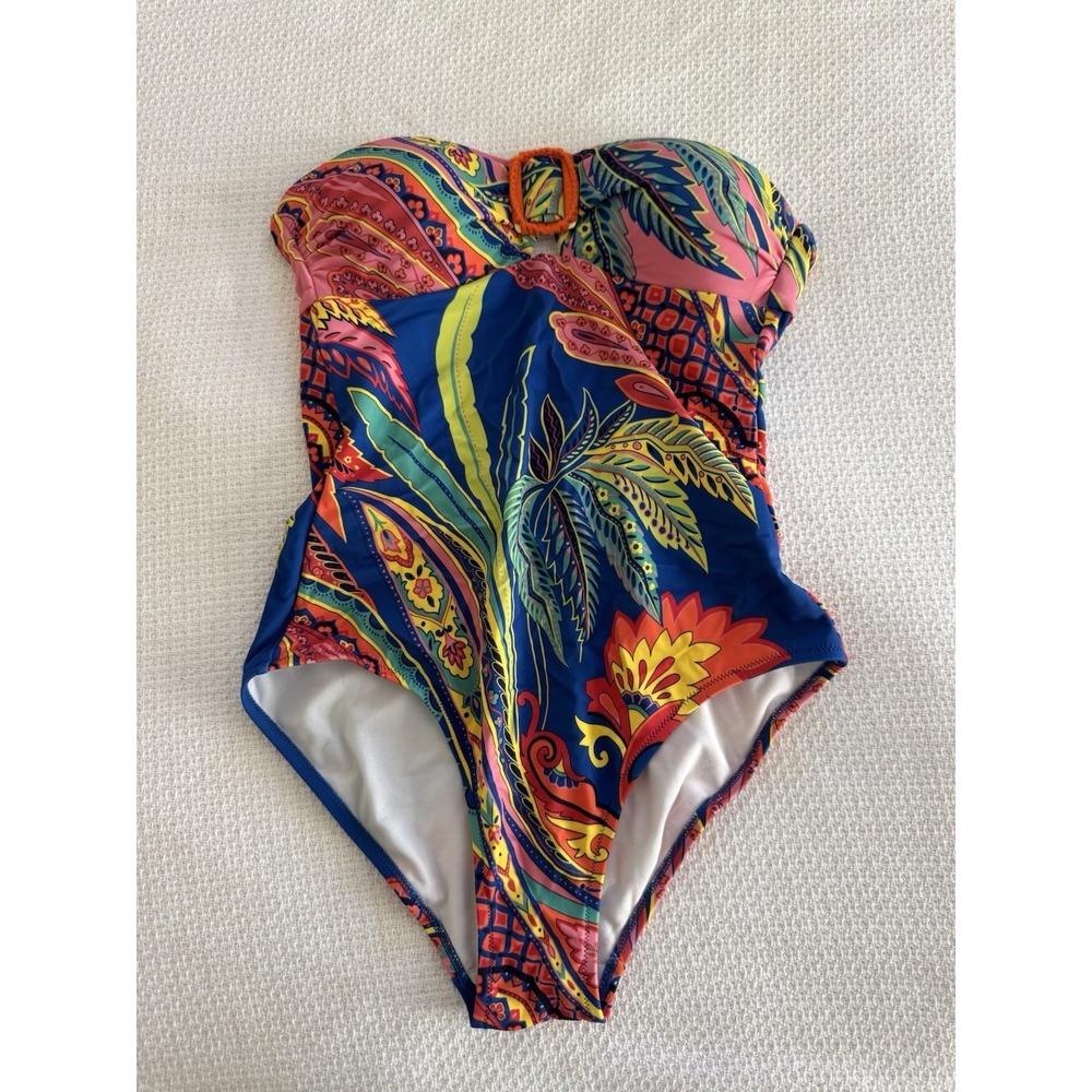 Boden Tropical One Piece Strapless Swimsuit with Orange Buckle Size 8 READ BELOW
